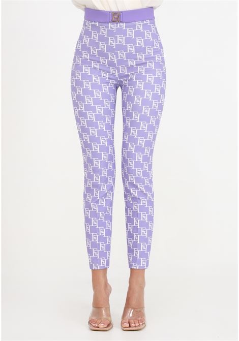 Purple and white women's trousers with allover logo and golden metal detail ELISABETTA FRANCHI | PAS1441E2BX9